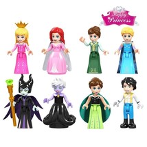 8Pcs/Set Fairy Tale Princess Girl Maleficent Anna Elsa Mermaid Ariel Minifigures - £13.54 GBP