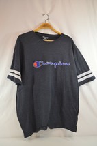 Champion Mens 2XL T-Shirt Grey Striped Shoulders Logo Tee 100% Cotton - $19.34