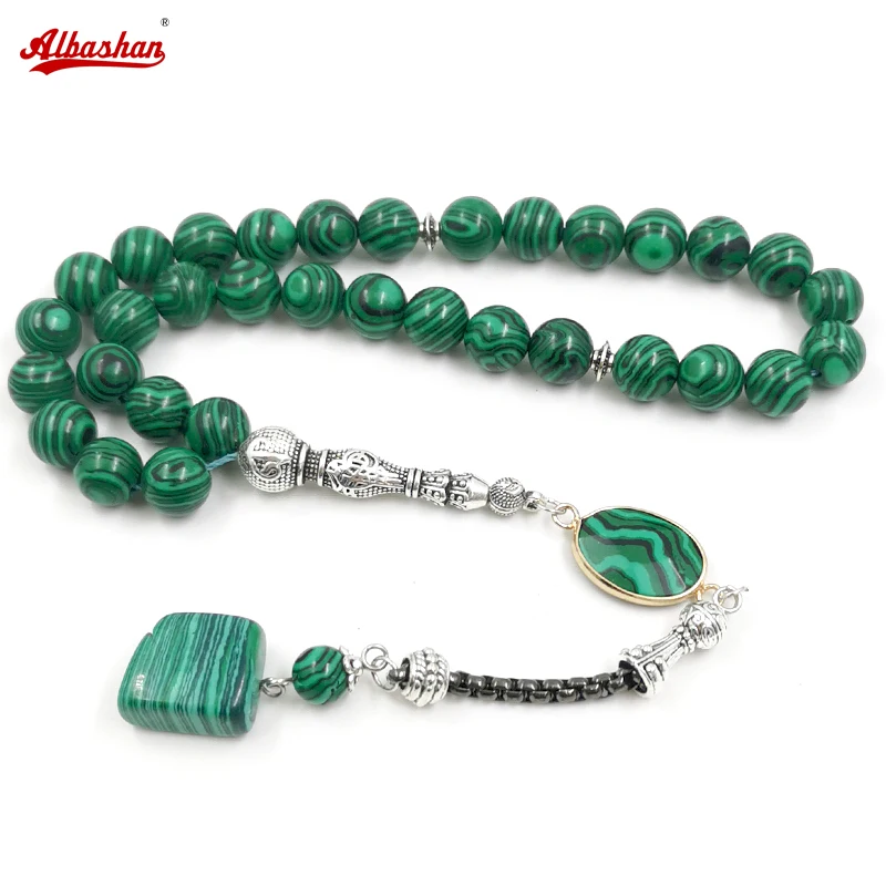 Tasbih men Green Malachite muslim prayer beads Islamic misbaha arabic fashion Ac - £42.21 GBP