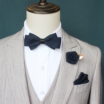 Blue Bow Tie with Buttonhole and Brooch - $25.99
