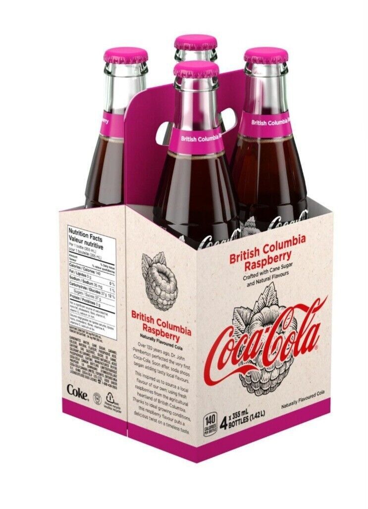 Primary image for 4 Bottles of Coca-Cola Coke BC Raspberry Flavored Soft Drink 355ml Each