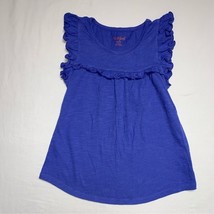 Blue Ruffle Top Girl’s 7-8 Short Sleeve Tee Shirt T-Shirt Classic Vacation - $7.92