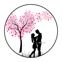 COUPLE IN LOVE ENVELOPE SEALS STICKERS LABELS TAGS 1.5&quot; ROUND HEART TREE... - £5.86 GBP