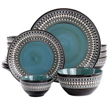 Elama Blue Double Bowl Dinnerware Set, 16 Piece, Sage Ceramic Plates & Bowls - €121,11 EUR