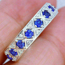 3Ct Simulated Tanzanite Eternity Women&#39;s Wedding Band Ring 14K White Gold Plated - £91.75 GBP
