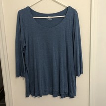 J Jill Purejill Top Shirt M Blue Pima Lined Elliptical Tunic Basic Casual 3/4 - £13.69 GBP