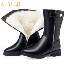 winter boots women Black Shoes Booties Big Size 35-43 Winter Genuine Leather Fem - £97.85 GBP