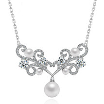 Women&#39;s S925 Silver Necklace Set with Moissanite and Freshwater Pearl Pendant - £5.79 GBP
