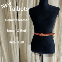 Talbots Genuine Leather Brown &amp; Red Detail Belt Size M - £7.87 GBP