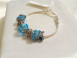 Charter Club 6&quot; Silver Tone Aqua Crystal Beaded Bracelet F305 $32 - $14.39