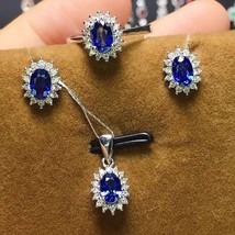 Luxury High Quality Lab Sapphire Ring Earrings Necklace Set Tibetan Silver  Jewe - £36.71 GBP