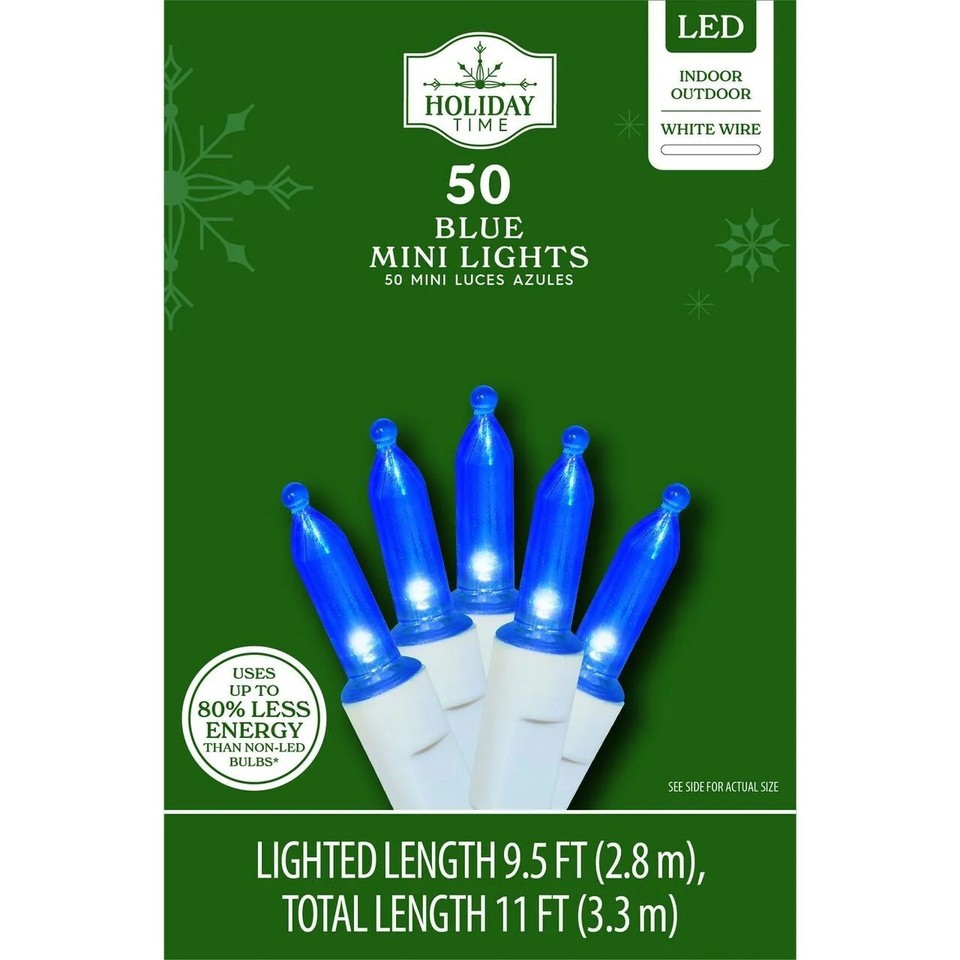 HOLIDAY TIME 72-340C 50CT BLUE MINI LED 9.5&#39; WHITE WIRE - NEW! - $3.49