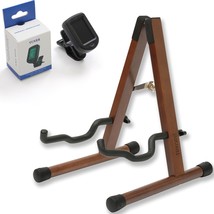 Wood Guitar Stand With Tuner, Acoustic Wooden Floor Stand With Padded Foam, - £34.42 GBP