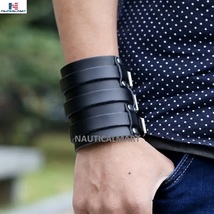 Nauticalmart Punk Wide Leather Bracelet For Men Guard Wristband - £22.91 GBP
