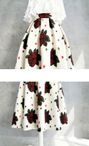 Winter Floral Warm Midi Pleated Skirt Women Plus Size Woolen Pleated Midi Skirt image 3