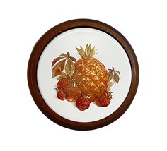 MCM Pineapple &amp; Strawberries Wooden 7.25&quot; Trivet/Wall Hanging Round Tile... - $18.05