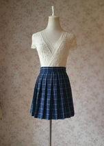 NAVY Blue PLAID Skirt Outfit Women Girl Pleated Short Plaid Skirt US0-US16 image 2