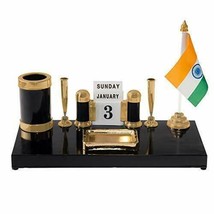 Decorative Pen Stand with 2 Pen Holder, Calendar and India Flag for Offi... - $25.61