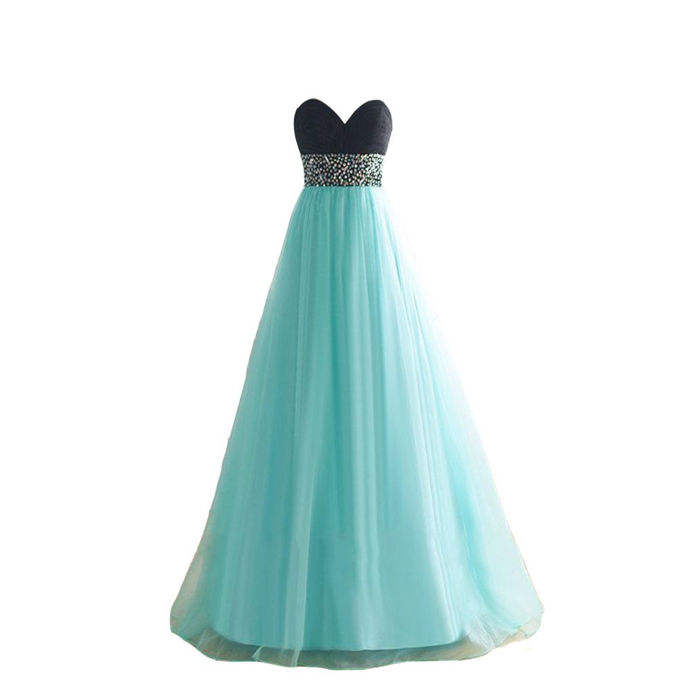 Kivary Women's Chiffon Sweetheart Black Top Beaded Sequins A Line Long Corset Pr