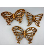 Vtg Homco Set Of 3 Butterfly Wall Decor Wicker Rattan Look Boho - $17.32