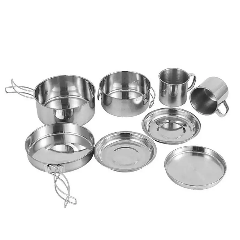 8pcs/set Stainless Steel Outdoor Camping Cookware Set Portable Ultralight Picnic - £20.39 GBP+