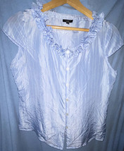 Talbots Top Womens 8 Light Blue Ruffle 100% Silk Cap Sleeve Pinstriped Blouse - £12.99 GBP