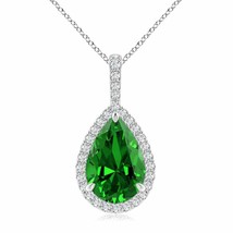 ANGARA Lab-Grown Emerald Pendant with Diamond Halo in Silver (12x10mm,4.5 Ct) - £1,405.61 GBP