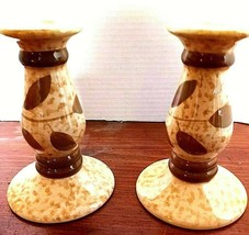 Vintage Collectible 6 1/2&quot; Cream ,Brown And Gold Ceramic Candle Holders - £19.54 GBP