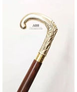 Wooden Walking Stick Brass Embossed Round Designer Handle Vintage Cane G... - £28.56 GBP