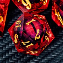 Dnd Dragon Eye Dice Liquid Core Dice Set Red Resin Sharp Edged Dice With... - £43.45 GBP