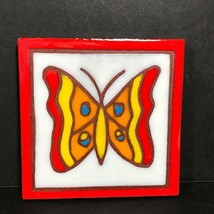Vintage Butterfly trivet terracotta Ceramic tile wall hanging 1970s kitsch groov - £27.37 GBP