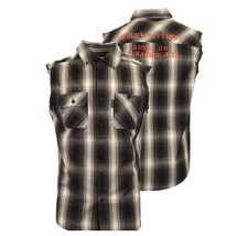 Harley-Davidson Men&#39;s Vest Grey Plaid Sleeveless Shirt (S61) - £30.37 GBP