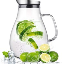 SUSTEAS 2 Liter Glass Pitcher, Water Pitcher with Removable Lid And, Ice... - £26.72 GBP