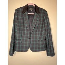 NWOT Talbots Green Navy Black Plaid Velvet Wool Blend Academic Twee Blazer 16 - £34.81 GBP