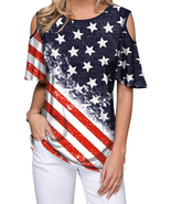 Women American Flag Cold Shoulder Shirt 4Th of July Patriotic Shirt Star... - €37,98 EUR