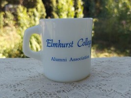 Vintage Advertising Mug Elmhurst College Alumni Association  Milk Glass - £19.06 GBP