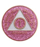 15 Year Pink Glitter Tri-Plate Alcoholics Anonymous Medallion- AA Sobrie... - $17.81
