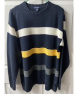 Nautica Mens Size Large Wide Striped Sweater Crew Neck Blue yellow White... - £16.18 GBP