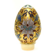 Vintage Solid Brass Cloisonne Enamel Colorful Flowers Hand Painted  Egg 2 3/8&quot; H - £9.55 GBP
