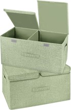 Valease 2 Pack Large Storage Boxes With Lids And Handles,, Green, Large - £39.37 GBP