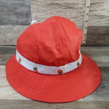 Vintage Aqua Sheer - Red Strawberry Theme Girls Rain Hat, Adjustable Tie Closure - £7.90 GBP