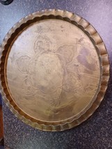 18&quot;  Etched Brass Serving Platter Tray Wall Hanging Floral Motif - $59.39