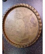 18&quot;  Etched Brass Serving Platter Tray Wall Hanging Floral Motif - $59.39
