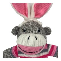 Dan Dee Sock Monkey 12&quot; Plush Bunny Rabbit Ears Pink Holiday Stuffed Animal Toy - £11.83 GBP