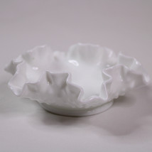 Vintage Fenton Milk Glass Bon Bon Dish Bowl Hobnail Pattern Ruffle Rim S... - $14.89