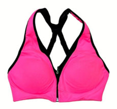 Victoria&#39;s Secret VSX Sports Bra Size 32C Hot Pink and Black Front Zip Racerback - £10.65 GBP