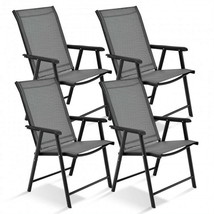 4-Pcs  Patio Folding Chairs Portable for Outdoor Camping-Gray - £173.55 GBP