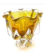 Vintage Yellow Caramel Free Form Art Glass Candy Dish Barge Bowl Heavy 6... - £31.63 GBP