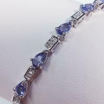 5.60CT Pear Cut Simulated Tanzanite Gold Plated 925 Silver Tennis Bracelet - £140.43 GBP