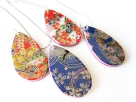 Choice of Pattern Japanese Washi paper oval pendant Polymer Clay Necklace casual - £7.86 GBP